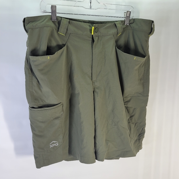 Cabellas XPG Extreme Performance Gear Cargo Shorts Olive Green/Neon Yellow S 38 - Picture 1 of 14